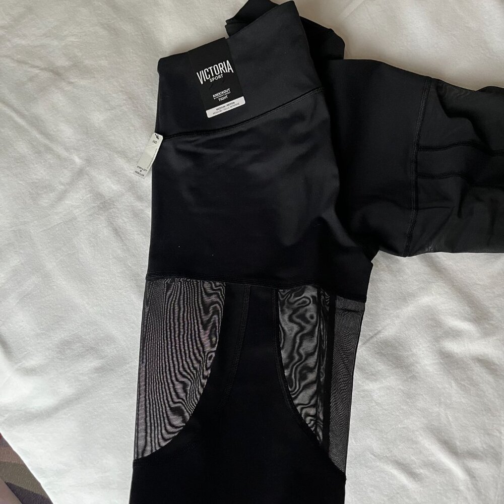 Victoria’s Secret Sport Knockout Sheer Mesh Panel Tights Med NWT